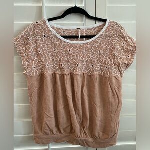 Free People Georgia Bubble Embroidered Top Desert Sands  Size M